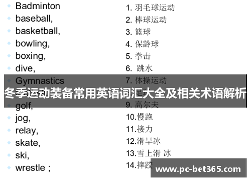 冬季运动装备常用英语词汇大全及相关术语解析